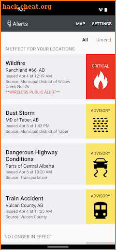 Alberta Emergency Alert screenshot