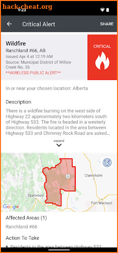 Alberta Emergency Alert screenshot