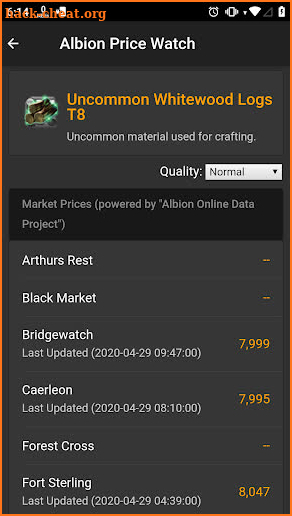 Albion Market Watch screenshot
