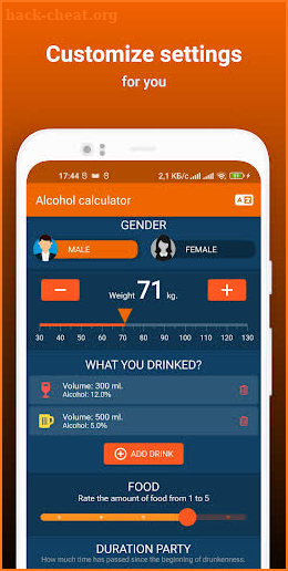 Alcohol calculator screenshot