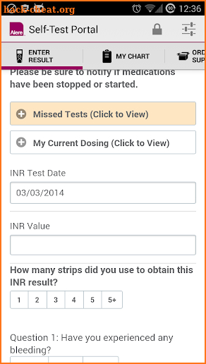Alere CoagClinic® Self-Test Portal screenshot