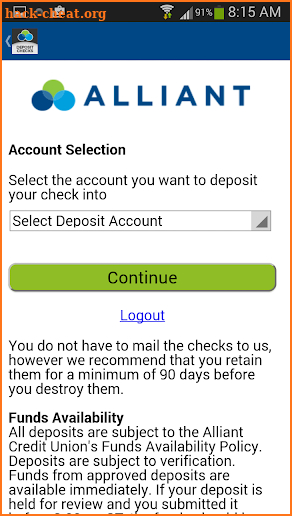Alliant Mobile Deposit screenshot