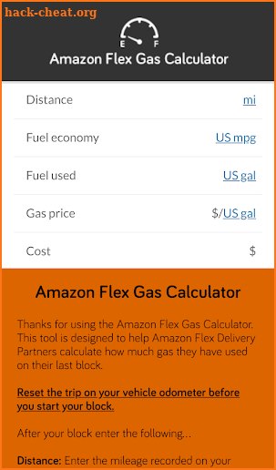 Amazon Flex - Gas Calculator screenshot