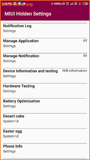 Android hidden settings screenshot