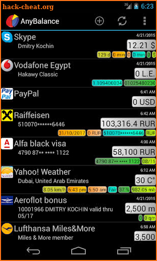 AnyBalance (balance on screen) screenshot