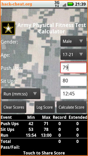 APFT Calculator w/ Score Log screenshot