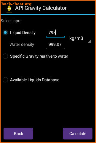 API Gravity Calculator screenshot