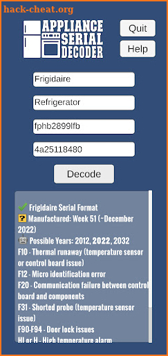 Appliance Serial Decoder screenshot
