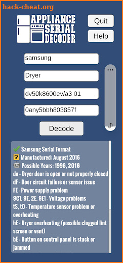 Appliance Serial Decoder screenshot