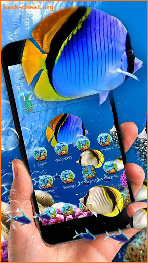 Aquarium Gold Blue Fish Theme screenshot