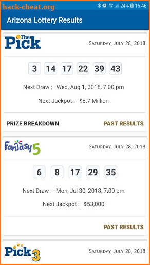 Arizona Lottery Results screenshot