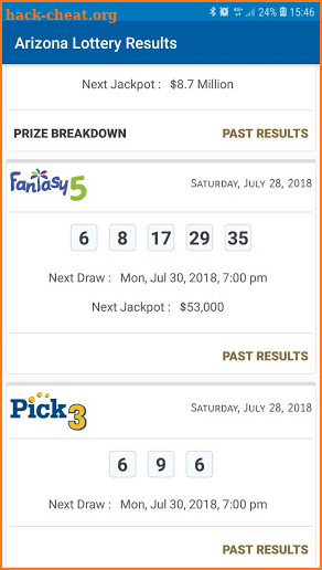 Arizona Lottery Results screenshot