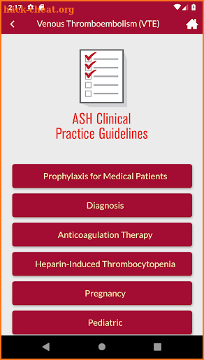 ASH Practice Guidelines screenshot