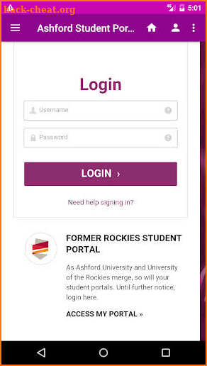 Ashford Student Portal screenshot