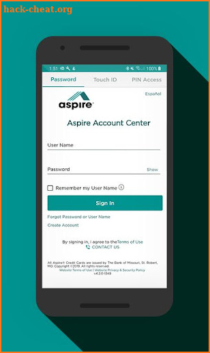 Aspire Account Center screenshot