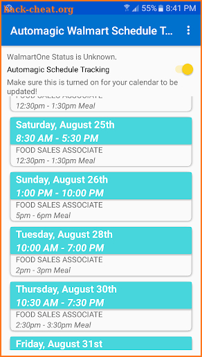 Automagic Walmart Schedule Tracker screenshot