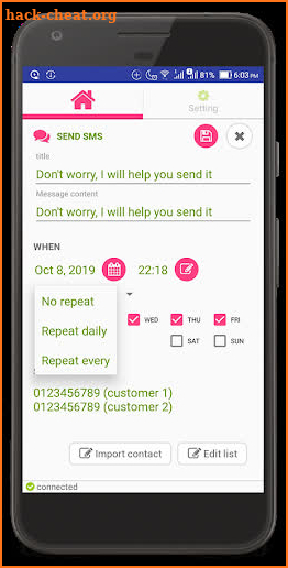 Automated Message - automatic sms email sender screenshot