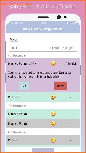Baby Food & Allergy Tracker screenshot