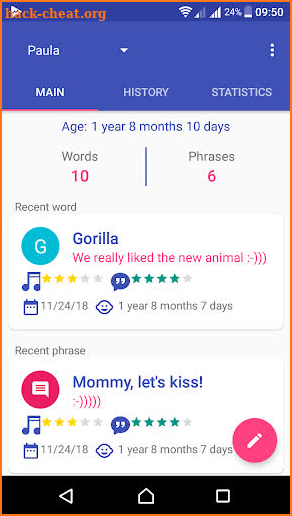 Baby Words - speech and language development diary screenshot