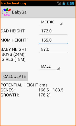 Babyga Log Track Calculator screenshot