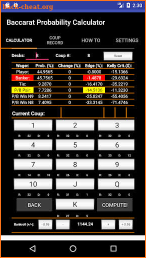 Baccarat Probability Calculator / 百家乐计算器 / 바카라 계산기 screenshot