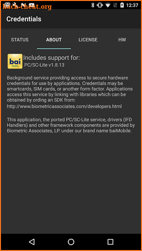 baiMobile® Credentials screenshot