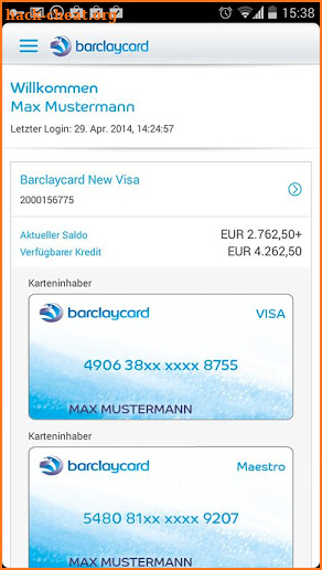 Barclaycard Deutschland screenshot