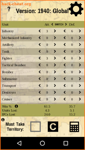 Battle Calculator for Axis & Allies Game screenshot