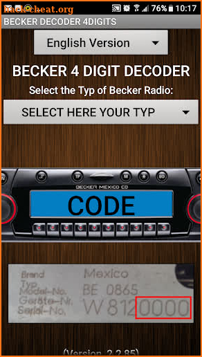 Becker 4Digit Radio Code screenshot