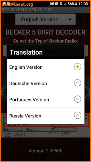 Becker 5Digit Radio Code screenshot