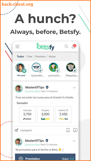 Betsfy - the sports betting social network screenshot