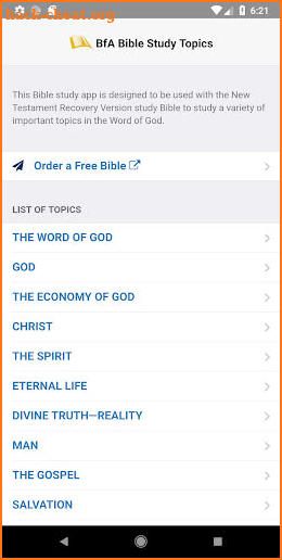 BfA Bible Study Topics screenshot