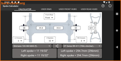 Bicycle Spoke Calculator screenshot