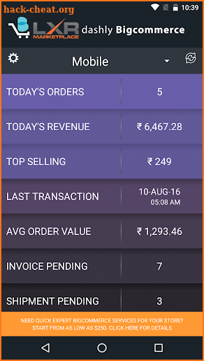 Bigcommerce Mobile Dashboard screenshot