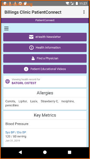 Billings Clinic PatientConnect screenshot