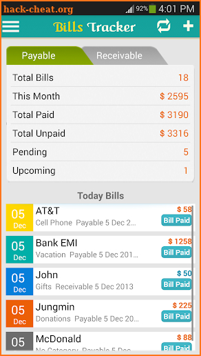 Bills Tracker - BillsOnMobile screenshot