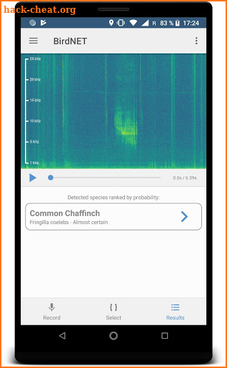 BirdNET: Bird sound identification screenshot
