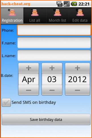 Birthday database screenshot