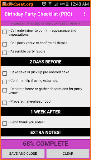 Birthday Party Checklist screenshot