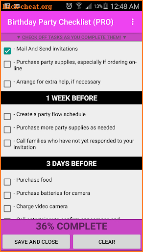 Birthday Party Checklist (PRO) screenshot