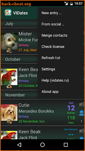 Birthdays and important dates screenshot