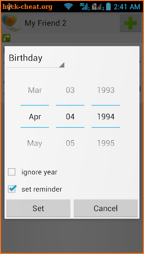 Birthdays & Other Events screenshot