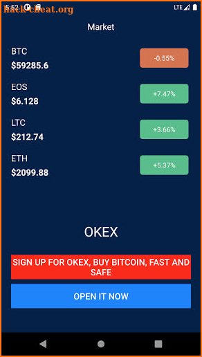 Bitcoin cryptocurrency market - OKEX partners screenshot