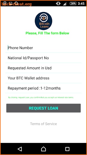 Bitcoin Loans screenshot