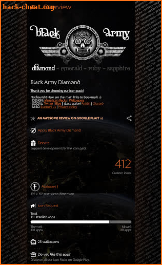 Black Army Diamond - Icon Pack - Fresh dashboard screenshot
