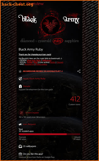 Black Army Ruby - Icon Pack - Fresh dashboard screenshot
