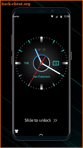 Black clock lock screen for android phone screenshot