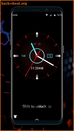 Black clock lock screen for android phone screenshot