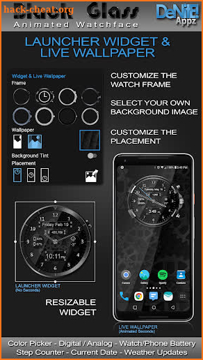 Black Glass HD Watch Face Widget & Live Wallpaper screenshot