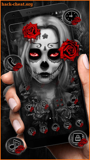 Black Red Rose Lady Skull Theme screenshot